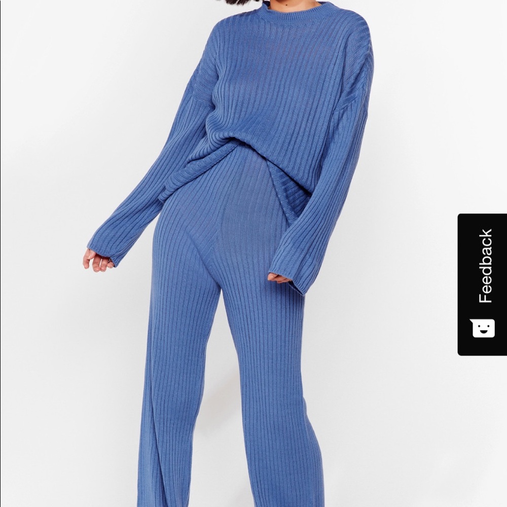 Nasty Gal Sweater Set Large Blue Ribbed